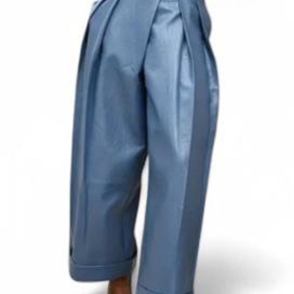 Women's Faux Leather Pleated Wide Leg Trousers Dress Pants with Pockets